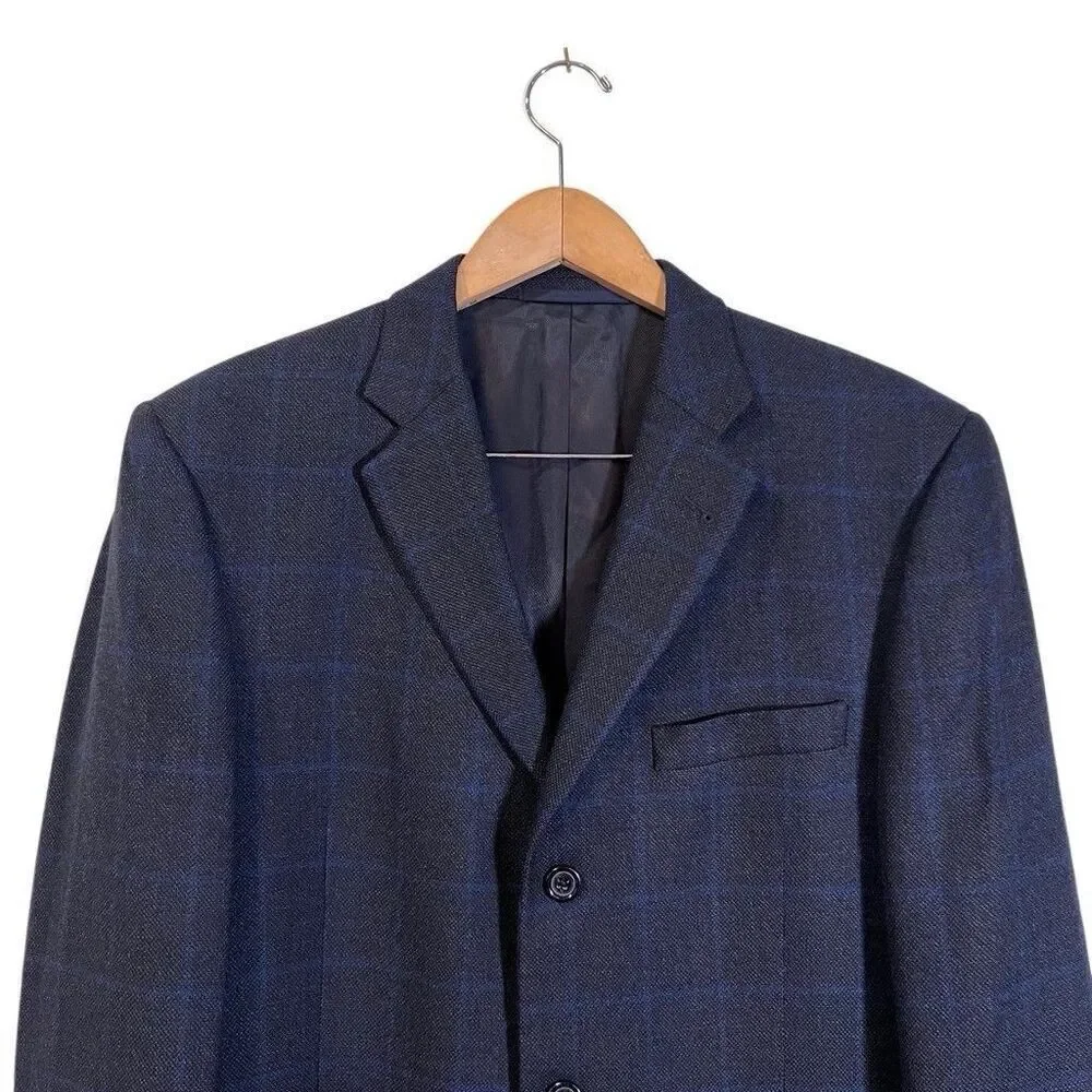 Burberry London Bond Street 2 Button Navy Blue Pinstripe Suit Sz 42 Long Pleated